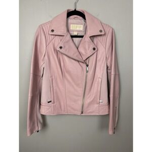 Michael Kors Pastel Pink Quilted Genuine Leather Moto Jacket Y2K Barbiecore Glam